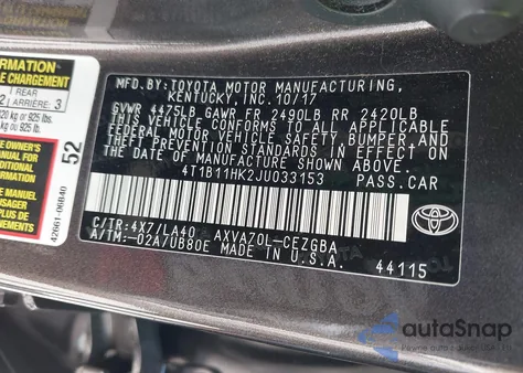 2018 Toyota Camry Xle from USA, damaged, VIN 4T1B11HK2JU033153